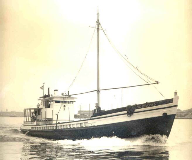 Oyster Buyboat John W. Brown, 1950's with Everett Miles on the deck