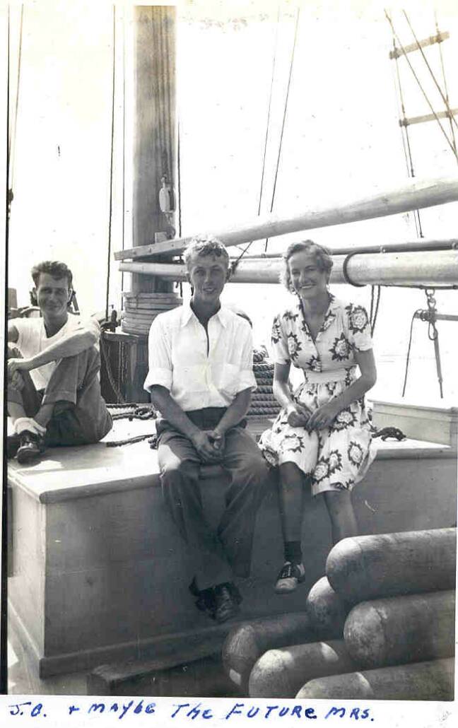 J.C. Drewer, Juanita, and Meril Byrd ion the Oyster Buyboat J.C. Drewer 