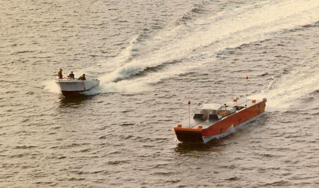 Cut-a-way of SES 100-A showing craft equipment layout and hull design of SES 100-A